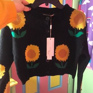 Black sunflower knit cardigan